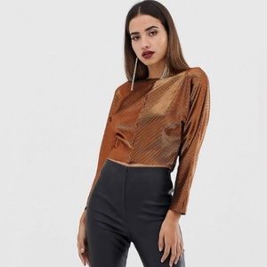 ASOS DESIGN Batwing Top in Metallic Plisse NWT